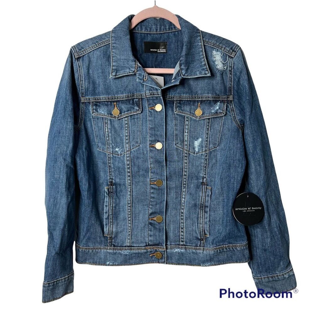 Articles of Society Demin Jacket Destressed Size Large NWT
